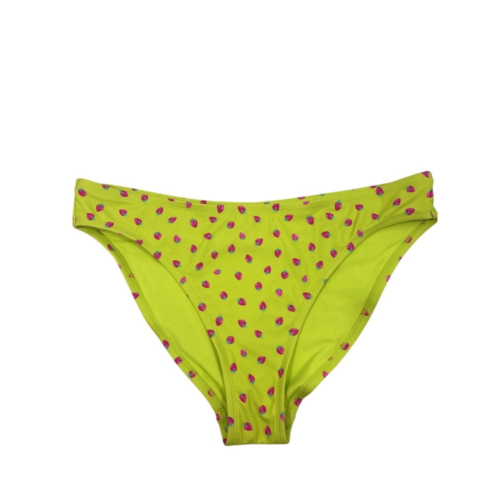 Wild Fable Women 1X Bikini Bottom Green Strawberries Low Rise High Leg New